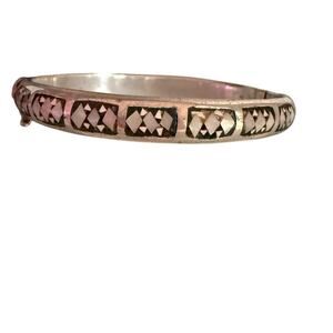 925 Sterling Mother of Pearl Stone Inlay Bangle Bracelet